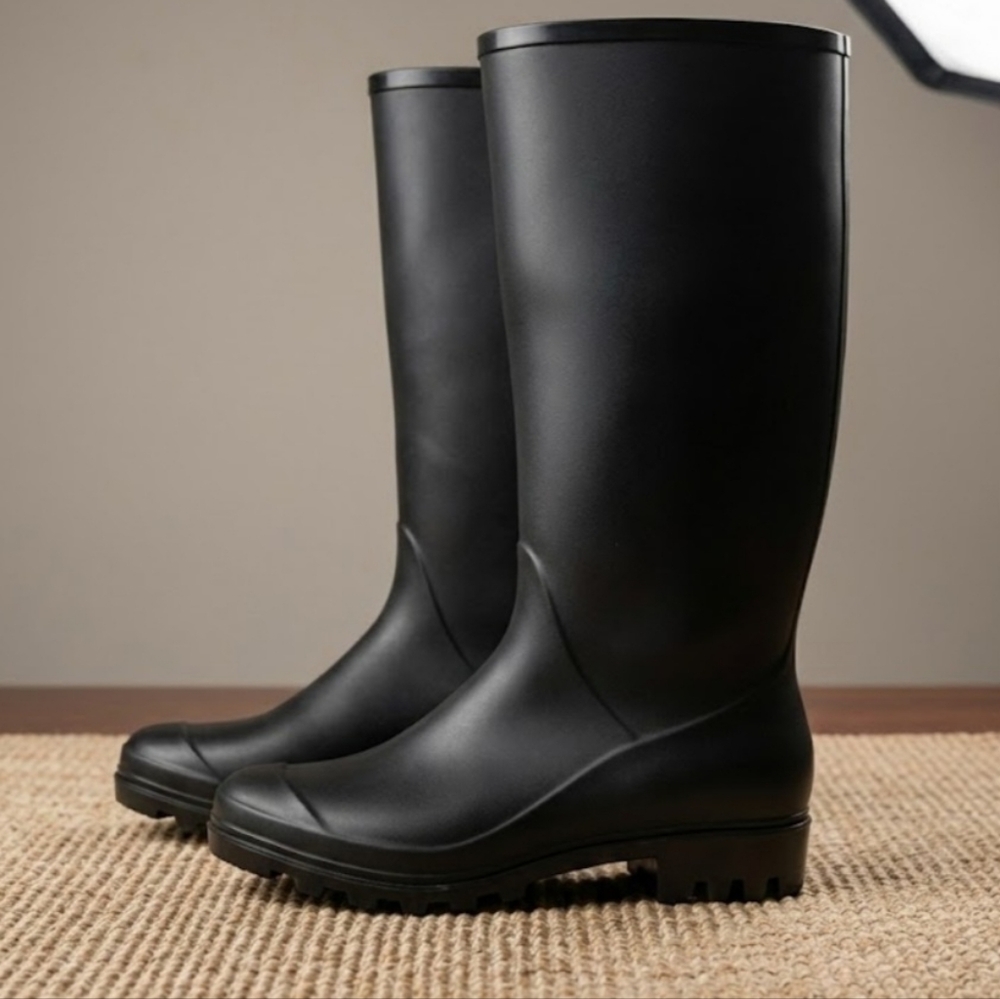 Rubber Rain Boots Size 8 - Black Waterproof Outdoor Work Boots.